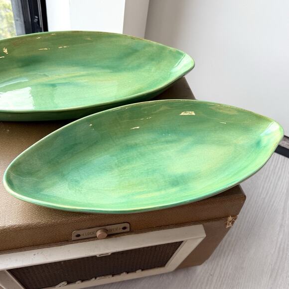 Aletha Soule Studio Earthenware Pottery Server Platter Tray Set of 2 Kiwi Green - Picture 7 of 13